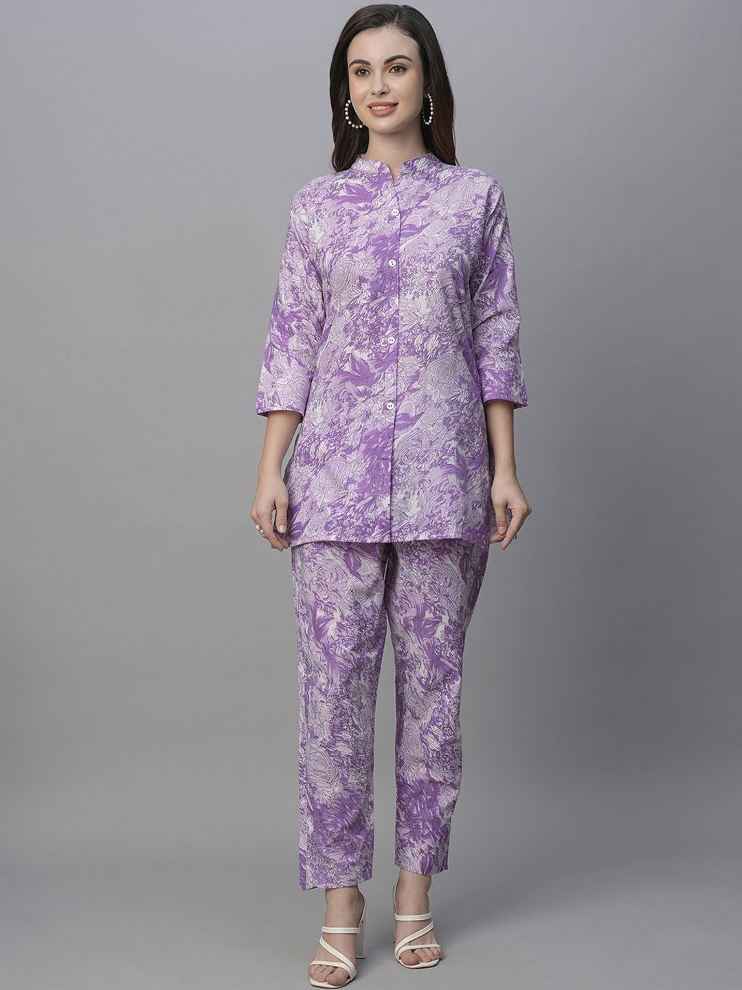 

KALINI Printed Three Quarter Sleeves Tunic & Trouser Co-Ords, Purple