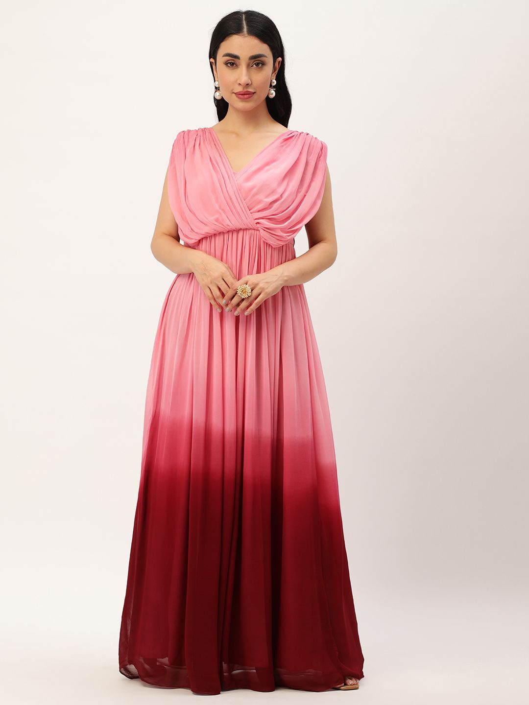 

Ethnovog Geathered Ombre Maxi Dress, Maroon