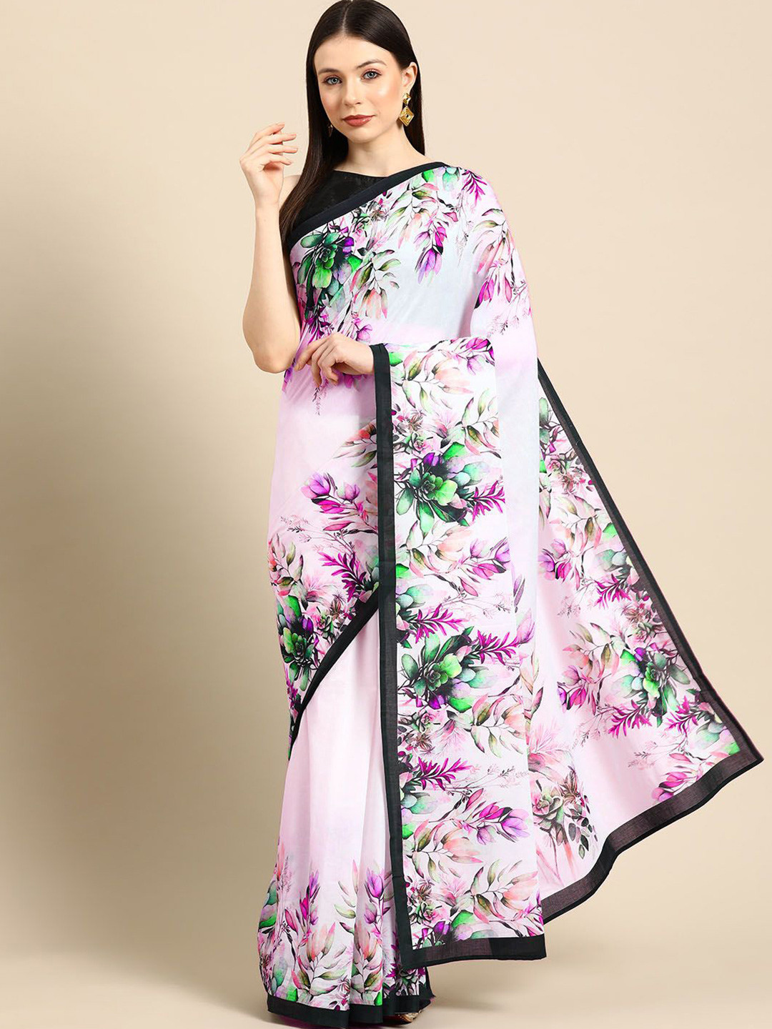 

BUTA BUTI Floral Pure Cotton Saree, Pink