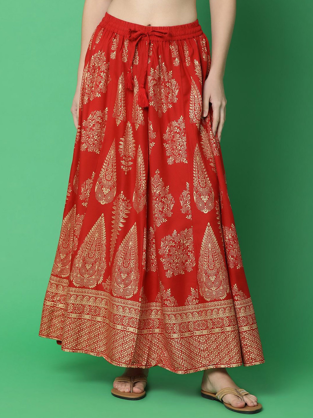 

UNLIMITED Ethnic Printed A-Line Maxi Skirts, Red