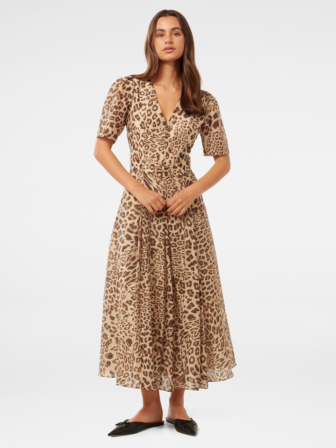 

Forever New Women Animal Printed Fit & Flare Maxi Dress, Beige