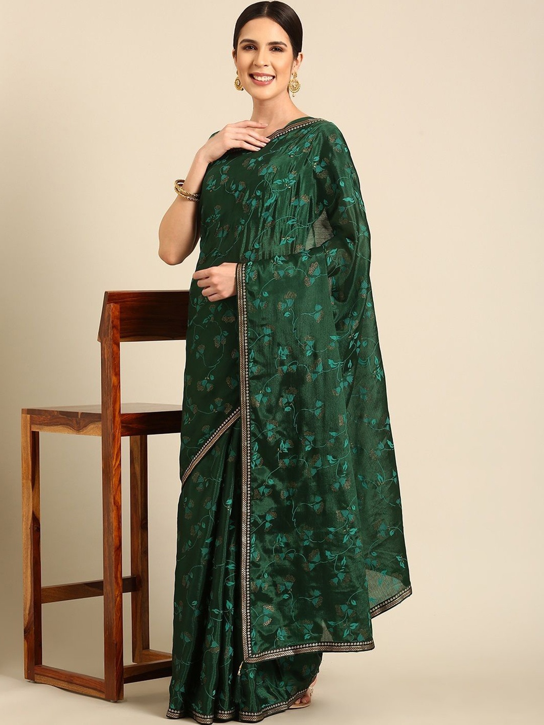 

all about you Floral Silk Blend Saree, Green