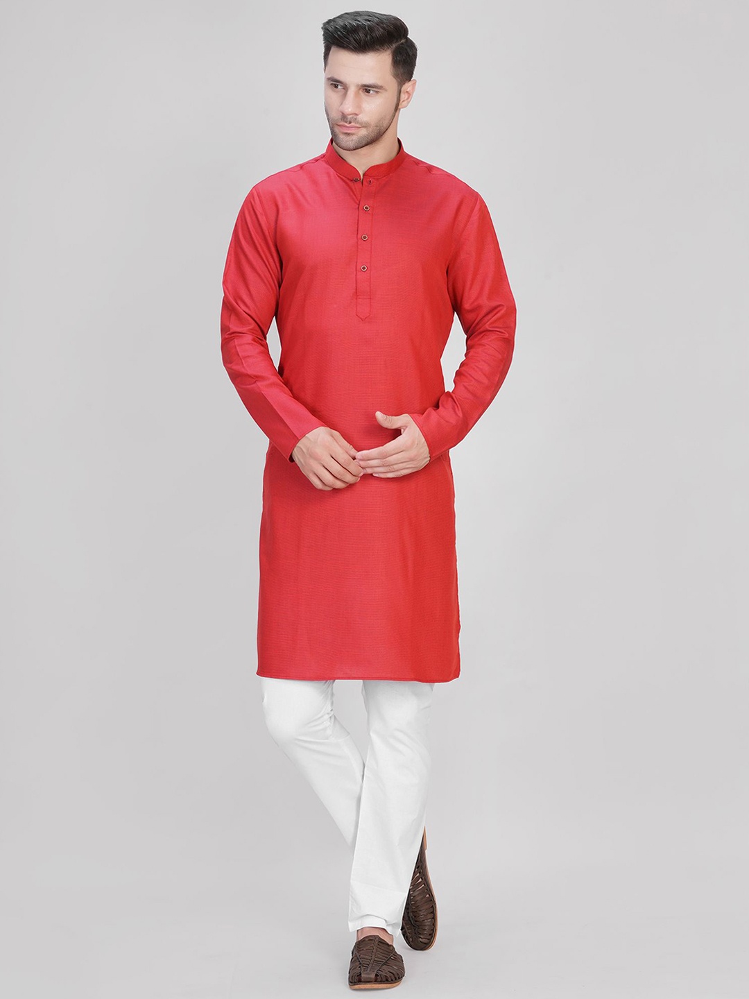 LA'SCOOT Men Regular Kurta with Pyjamas, Red