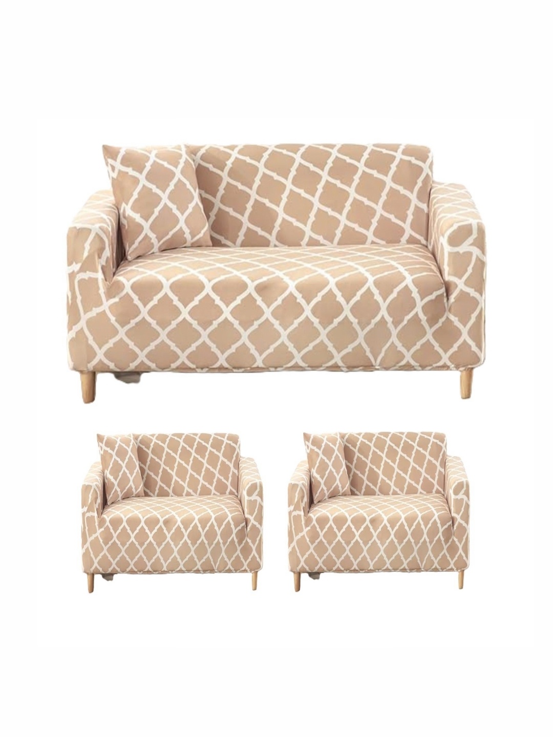 

TONY STARK Beige Polyester 3 Piece Sofa Cover With Arms