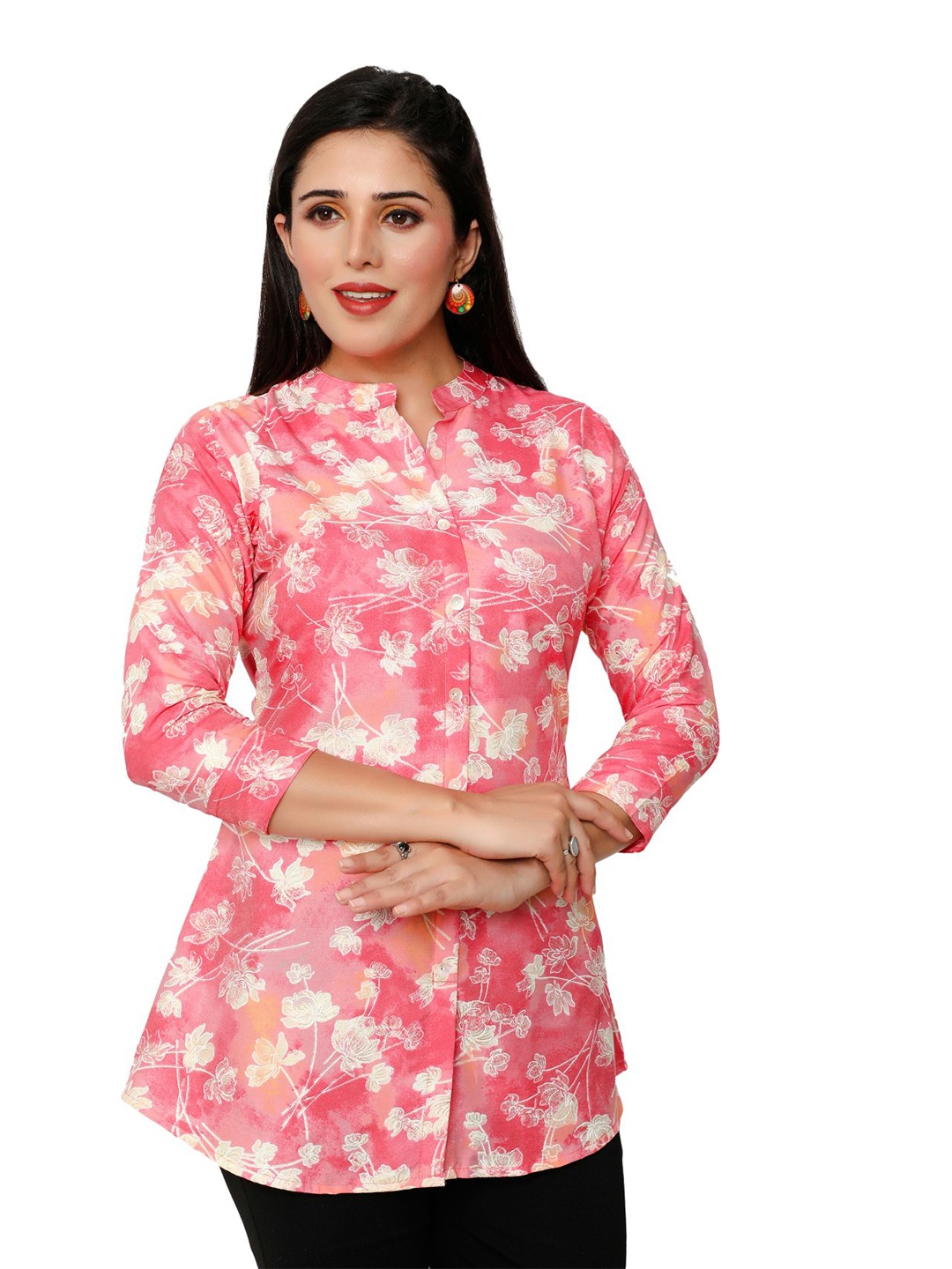 

FESYEN Ethnic Motifs Printed Pure Cotton Kurti, Pink