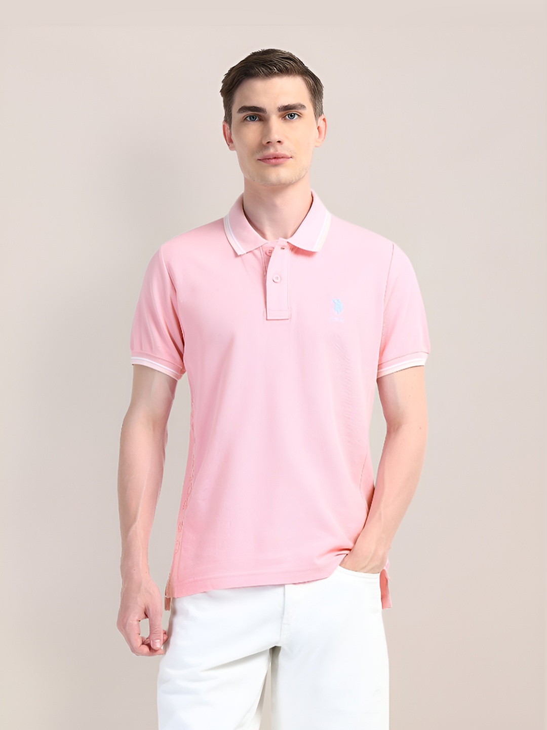 

U.S. Polo Assn. Men Polo Collar Slim Fit T-shirt, Pink