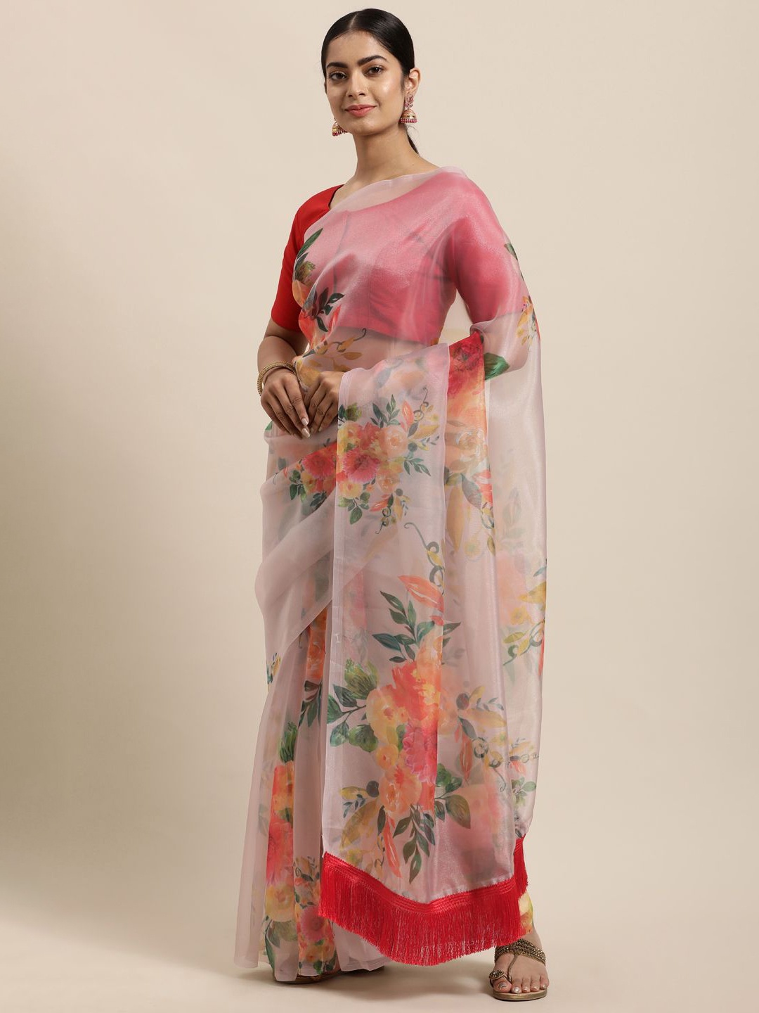 

KIMISHA Floral Organza Saree, Beige
