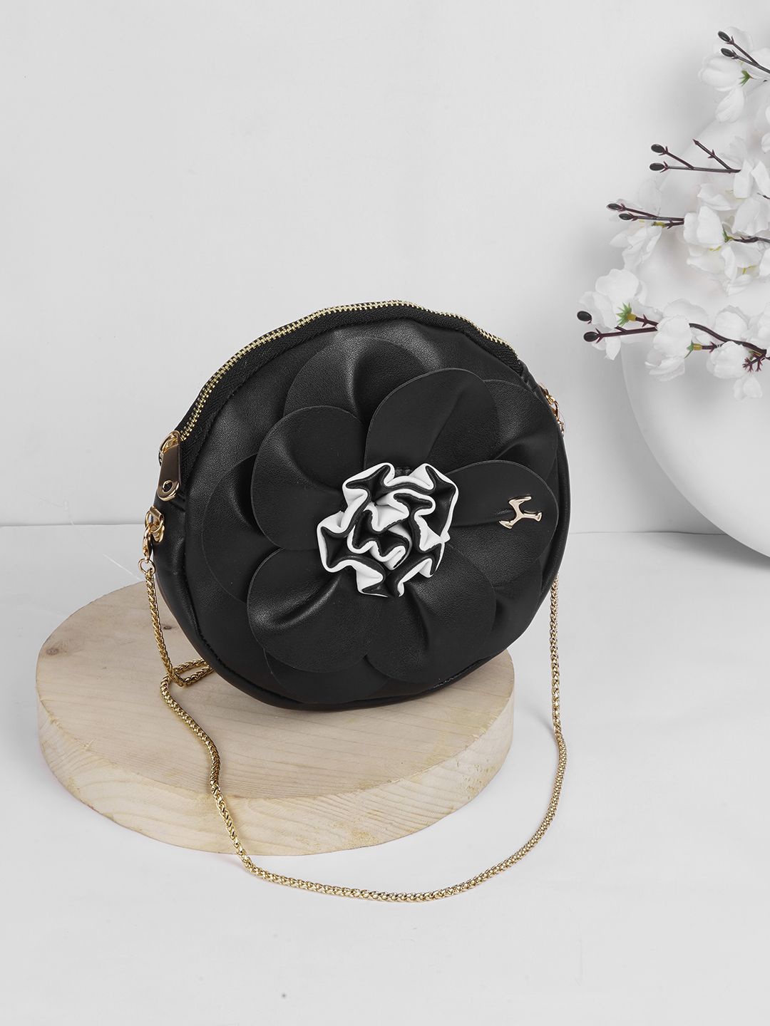 

Mochi Structured Shoulder Bag with Applique, Black