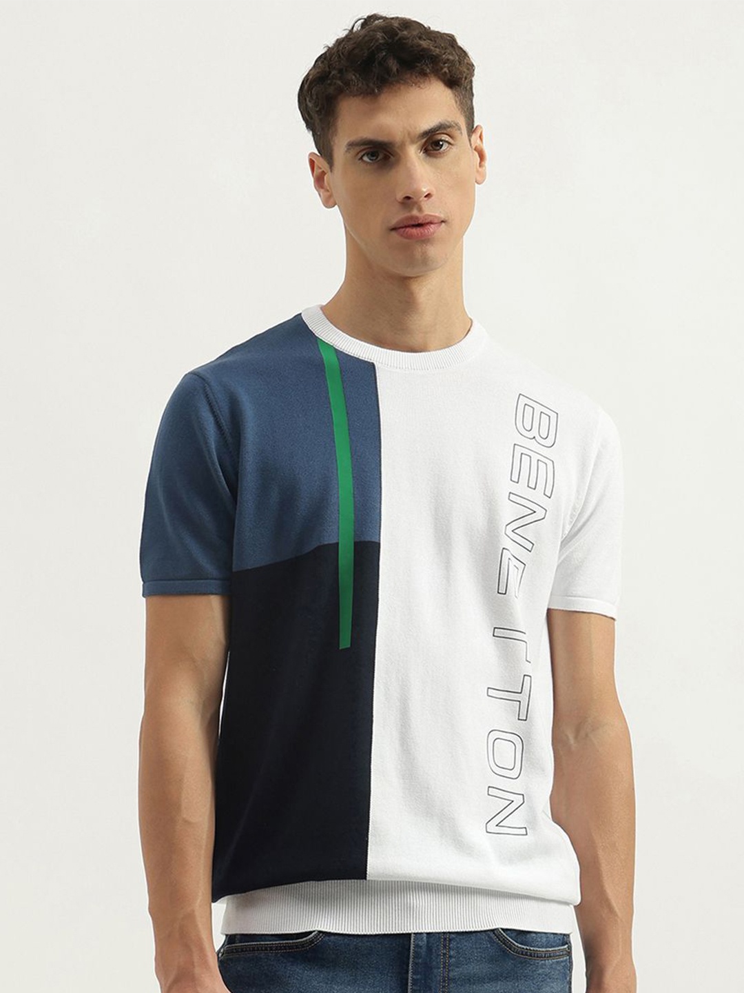 

United Colors of Benetton Men Colourblocked Round Neck Sweatshirt, White