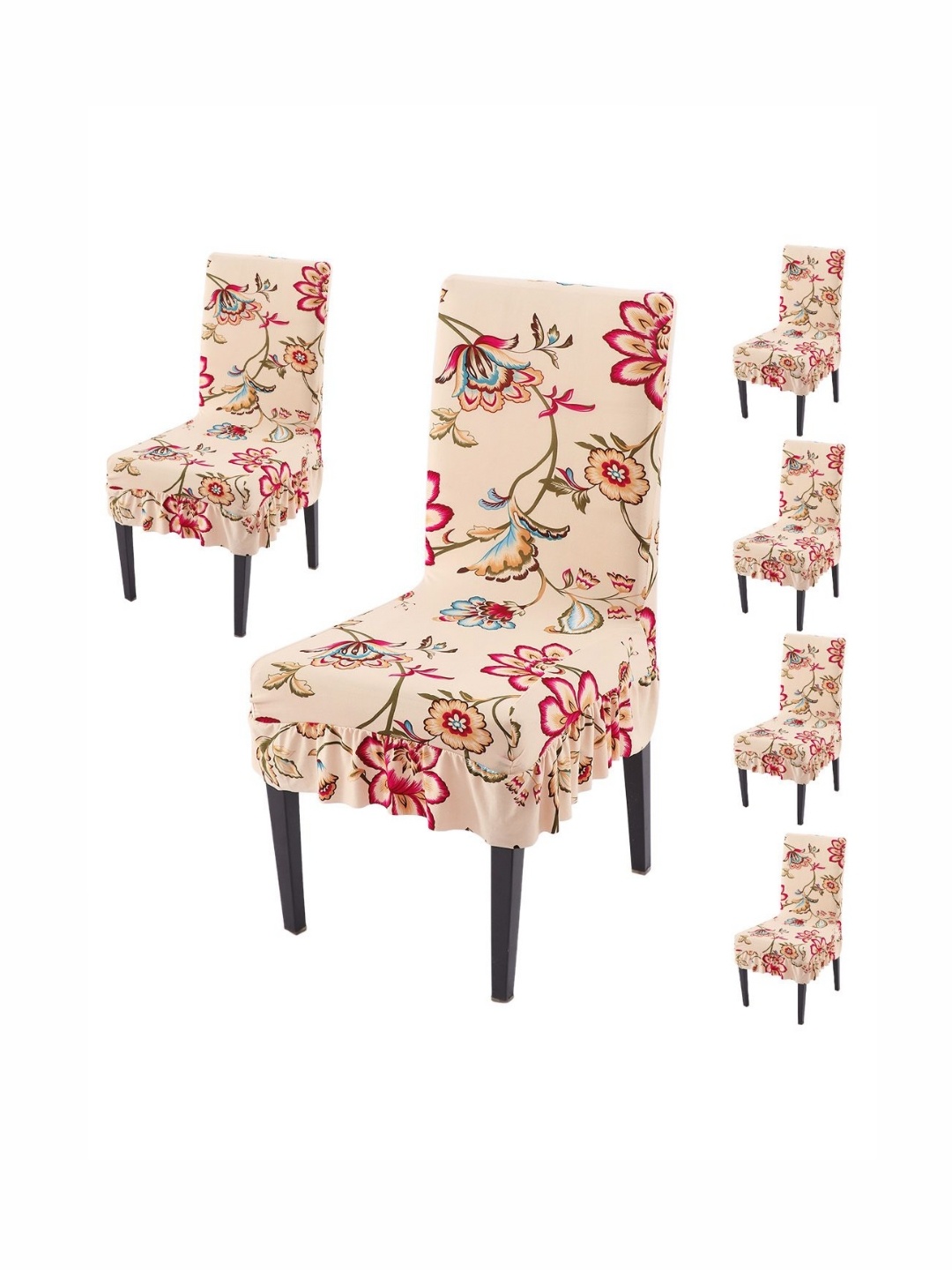 

HOKIPO Set Of 6 Printed Beige Frill Chair Covers