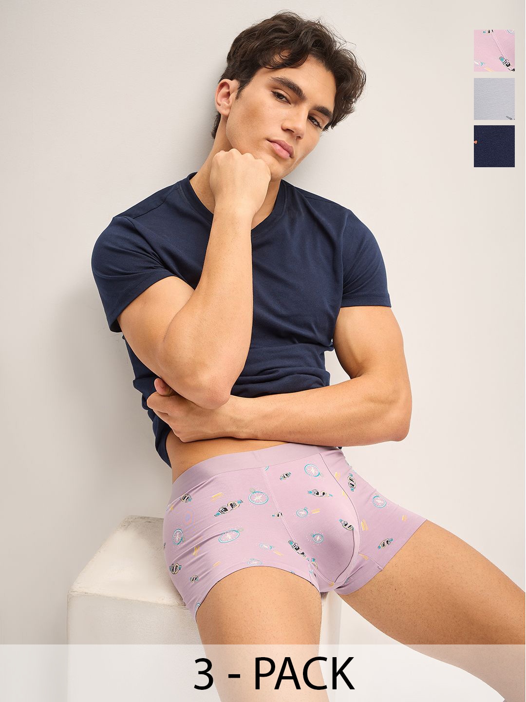 

THE BEAR HOUSE Pack of 3 Men Printed Trunks BRI-ELOZ-P3, Navy blue