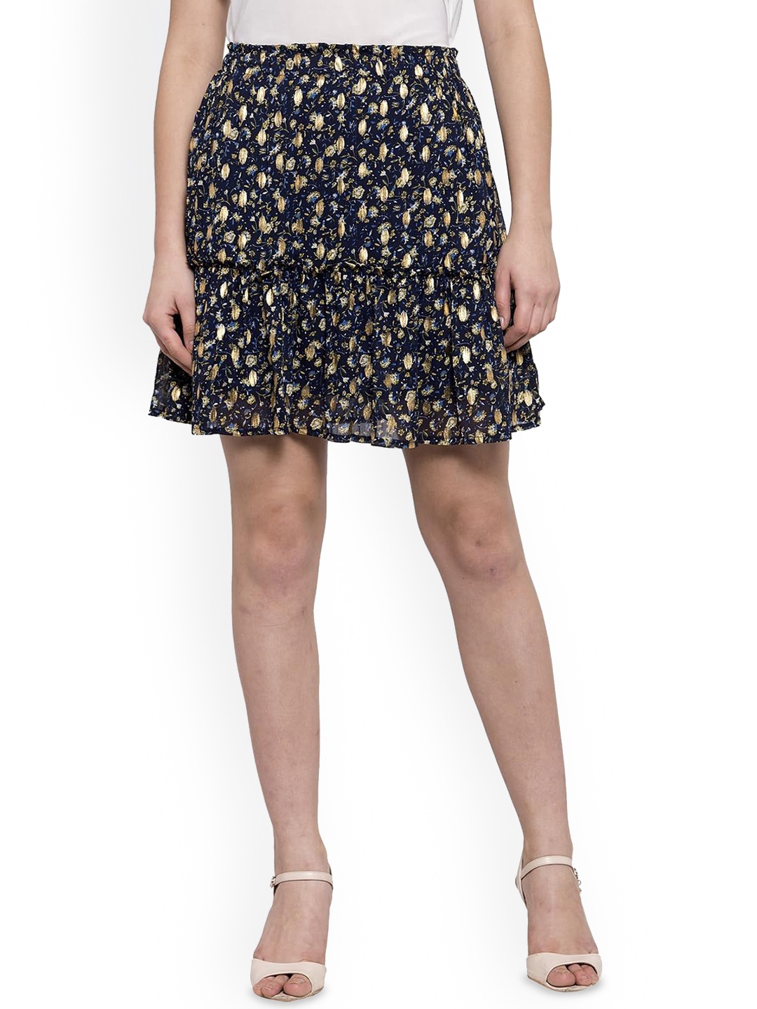 

Global Republic Printed Flared Mini Skirt, Navy blue