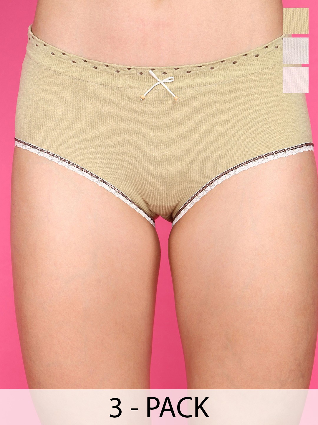 

wincly fashion Pack Of 3 Mid-Rise Hipster Briefs MotiBow/PO3/L, Pink