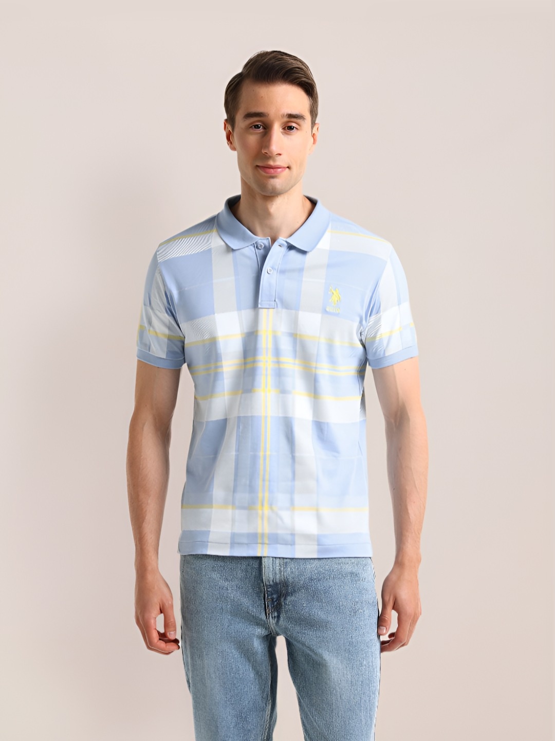 

U.S. Polo Assn. Men Striped Polo Collar Pockets T-shirt, Blue