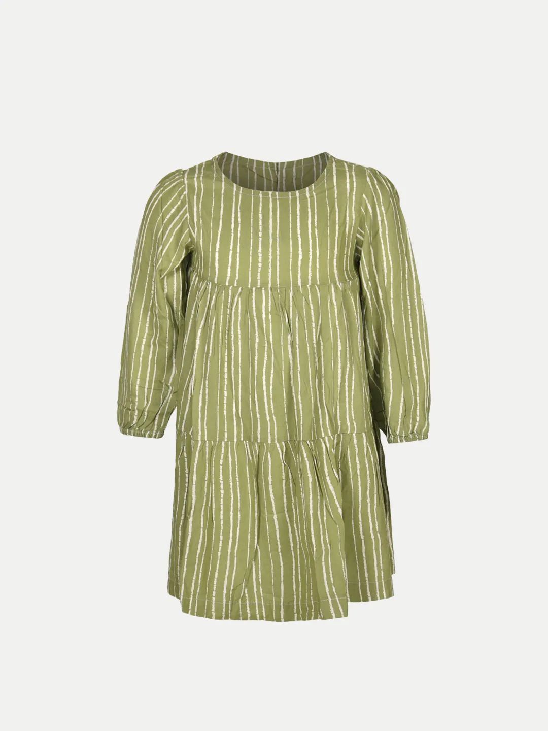 

BAESD Striped Puff Sleeve A-Line Dress, Green