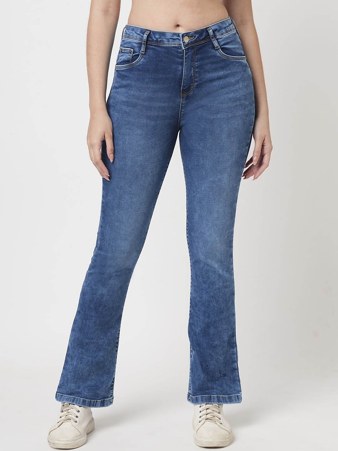 

Kraus Jeans Women Bootcut High-Rise Heavy Fade Stretchable Jeans, Blue