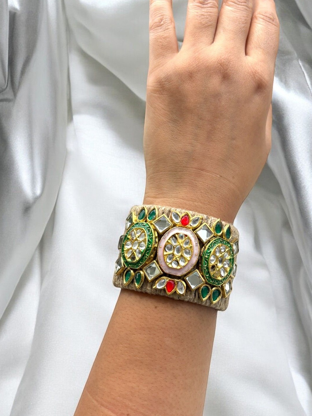 

VIVAZS Kundan Gold-Plated Cuff Bracelet