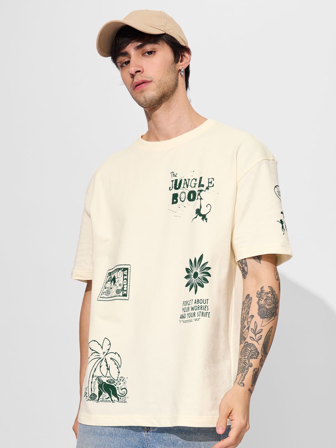 

The Souled Store Men Typography The Jungle Book Printed Pockets T-shirt, Off white