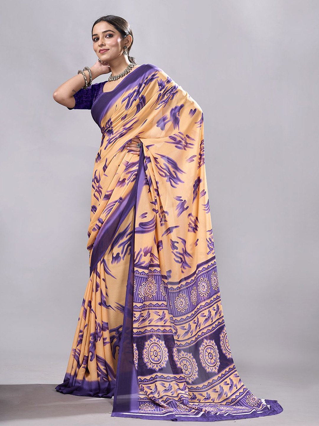 

NIRMAL CREATION Floral Saree, Orange