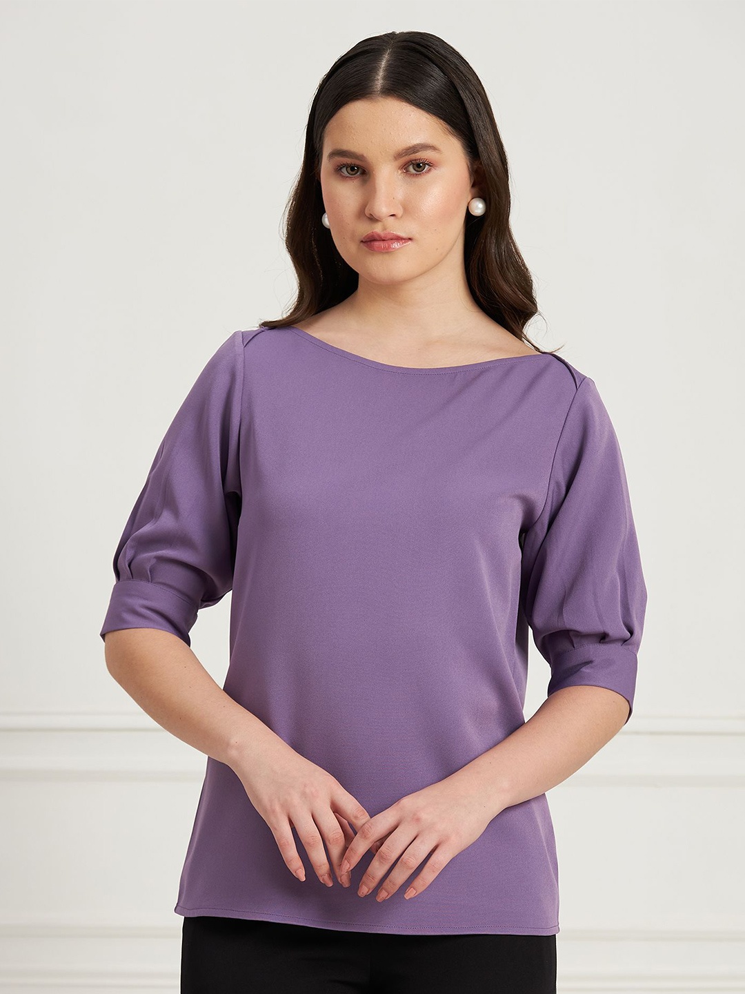 

SALT ATTIRE Women Solid Boat Neck Top, Purple