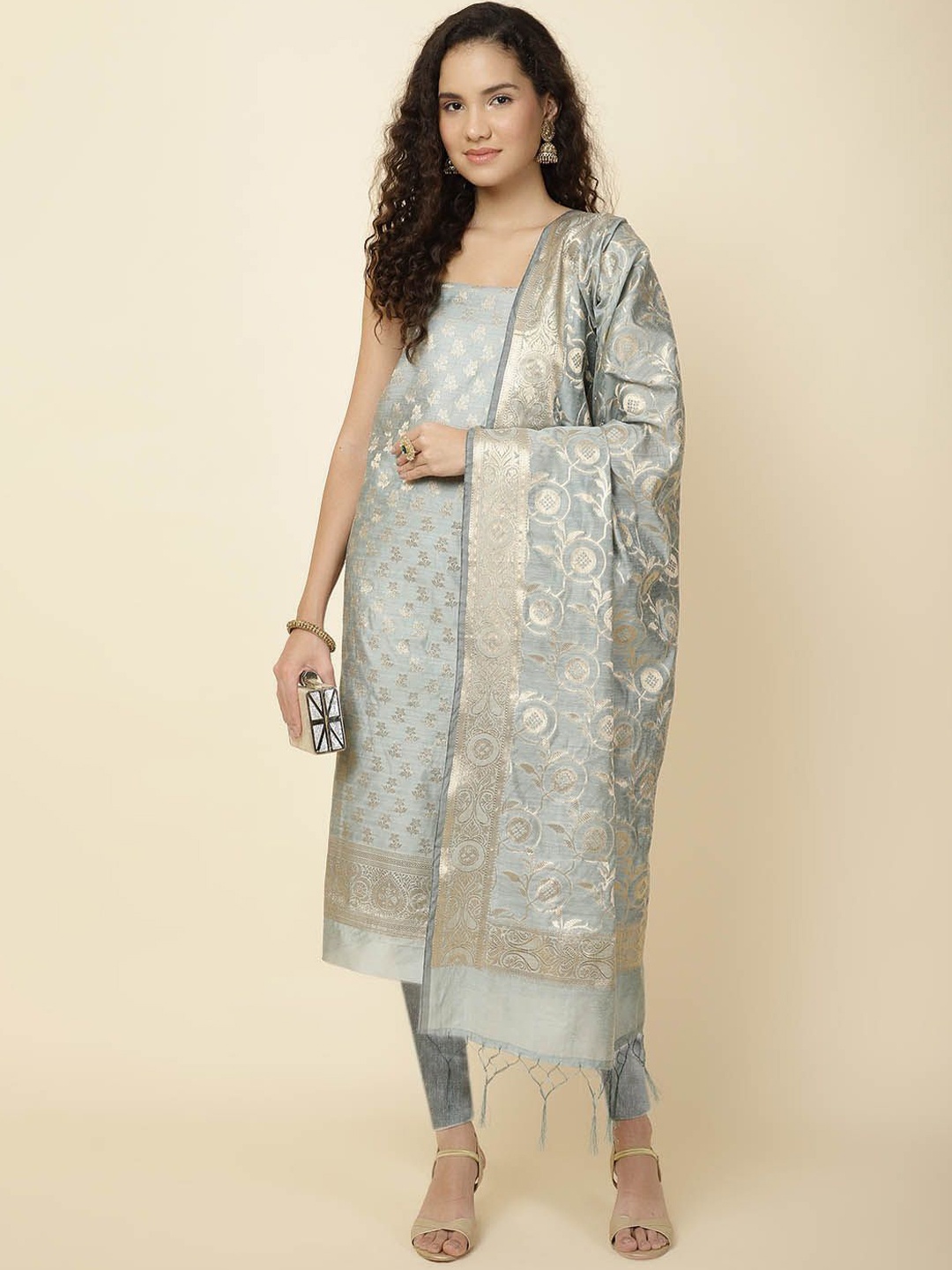 

Meena Bazaar Art Silk Unstitched Dress Material, Grey