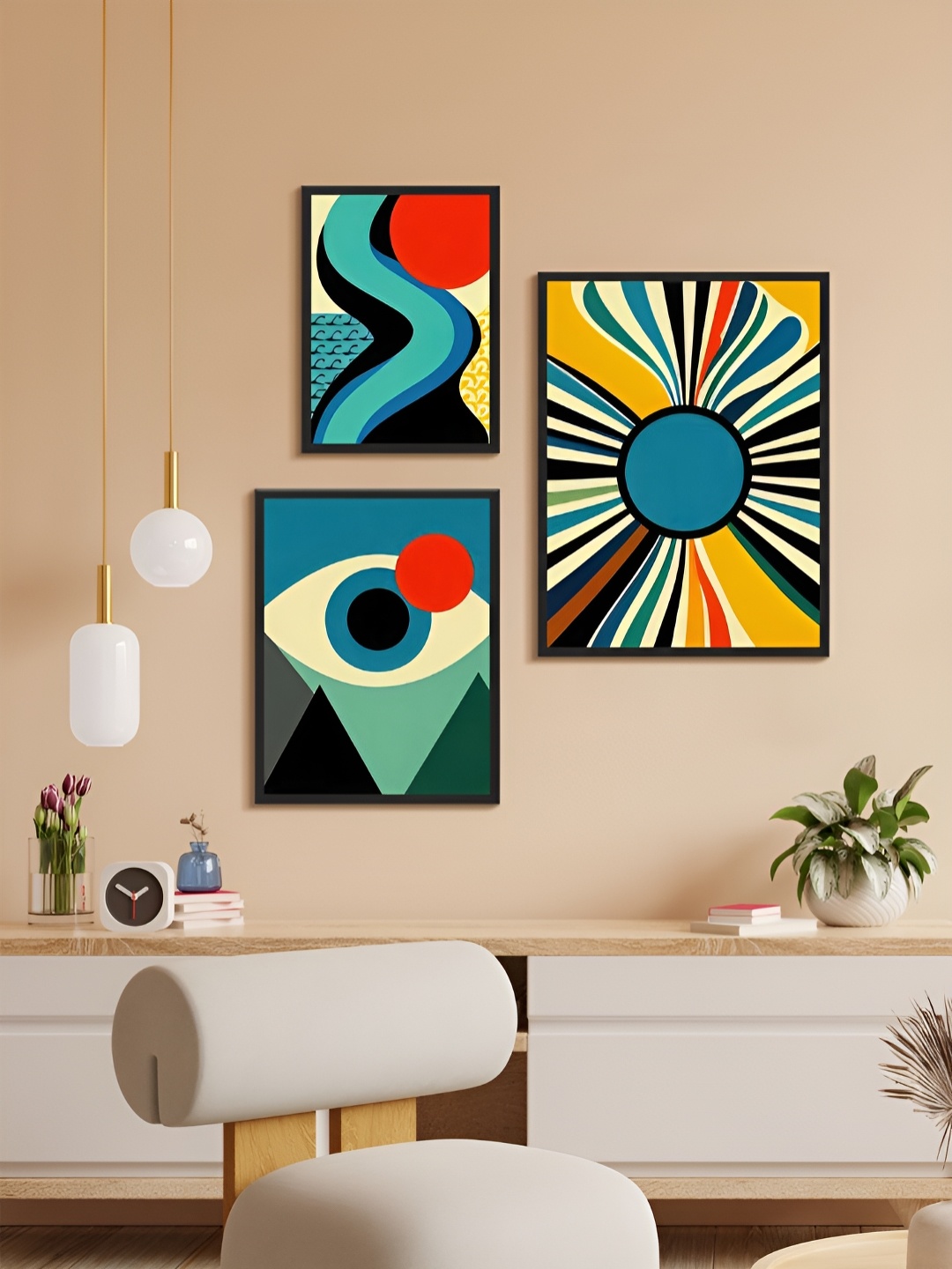 

999Store Blue & Yellow 3 Piece Paper Other Wall Paintings