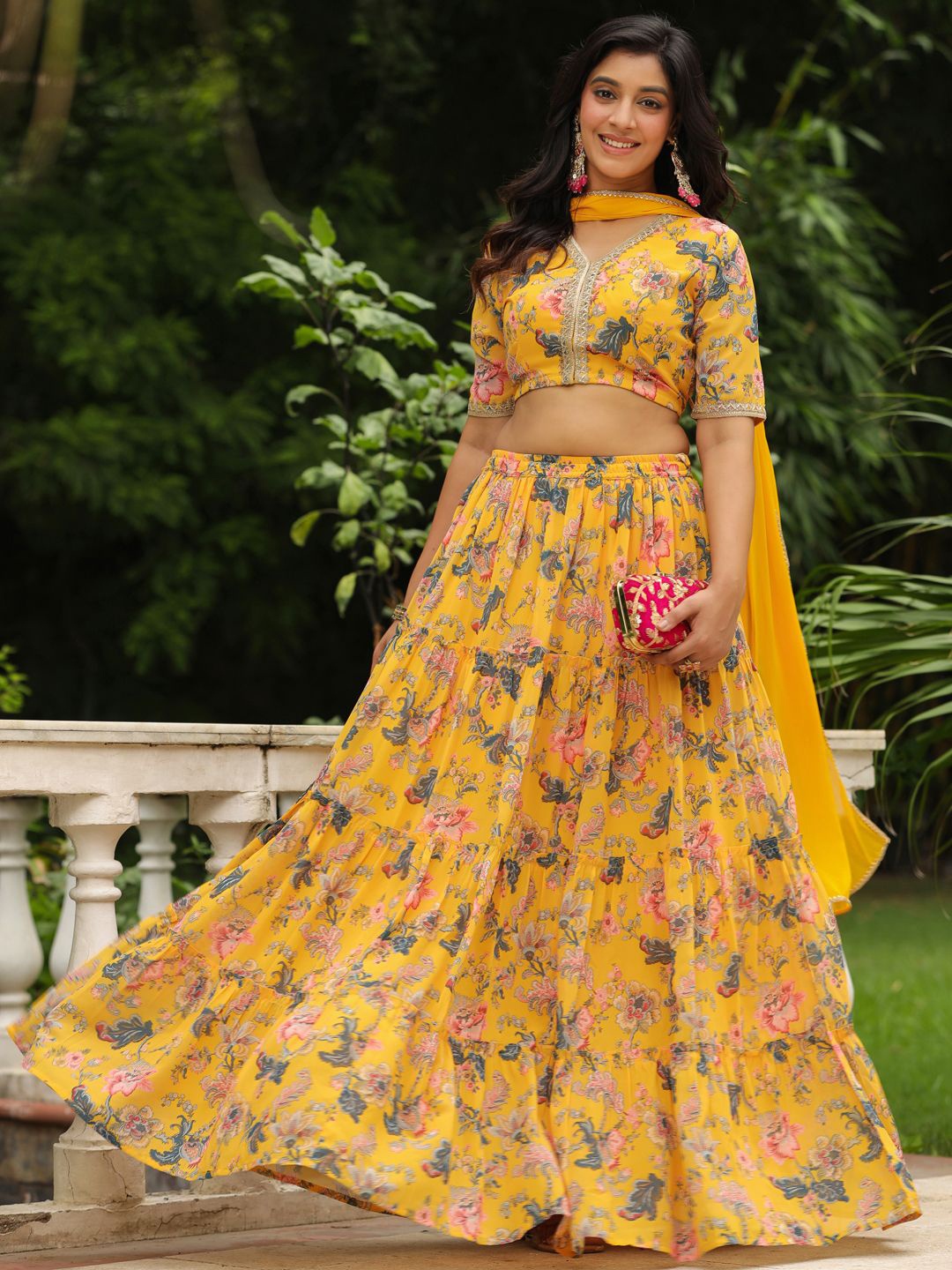 

Janasya Printed Ready to Wear Lehenga & Blouse With Dupatta, Yellow