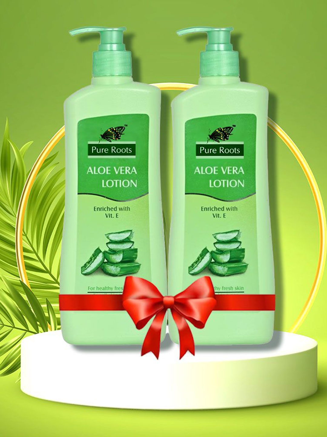 

pure roots Set Of 2 Aloe Vera Lotion With Vitamin E - 300ml Each, Green