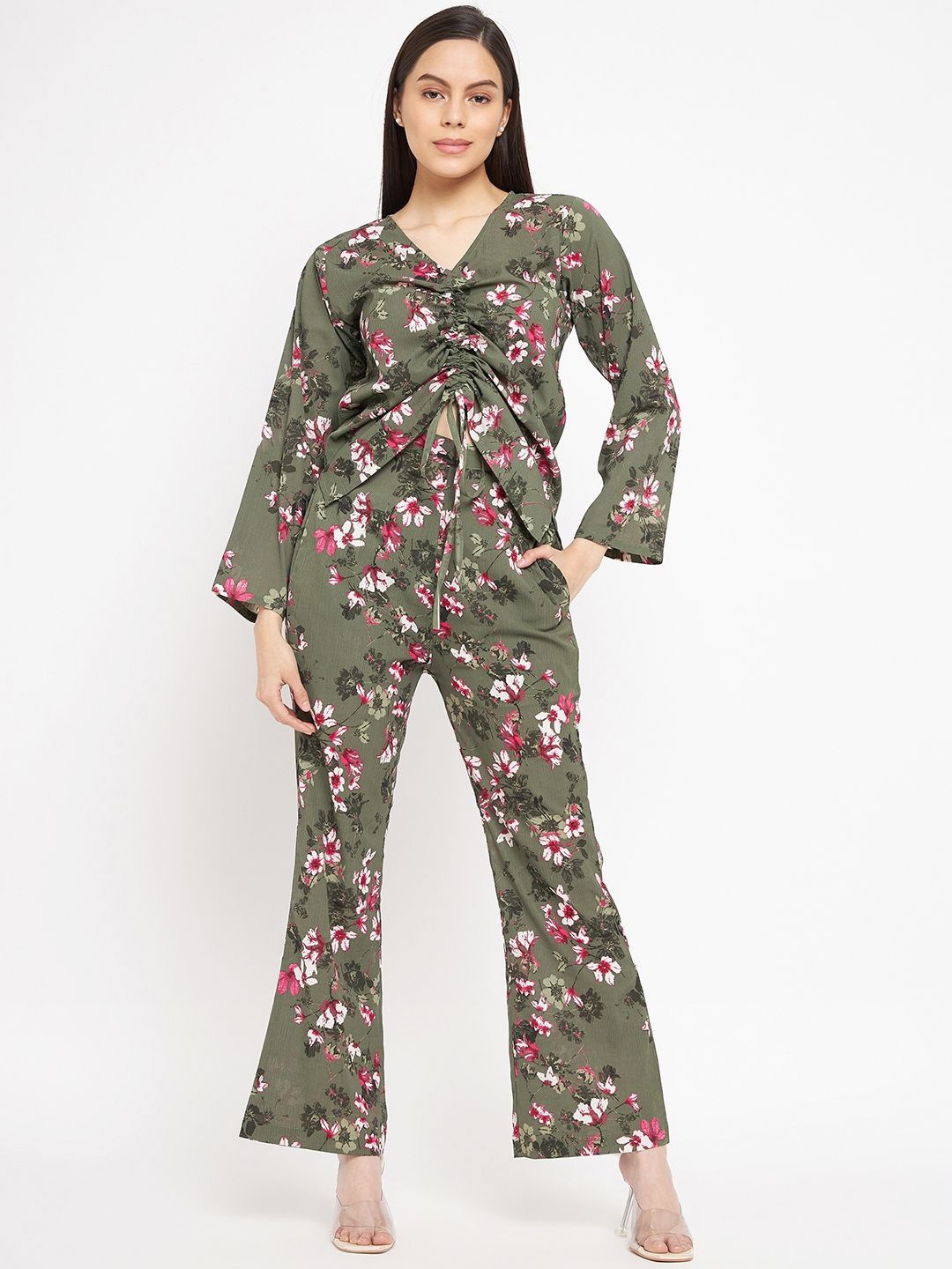 

Murcia Floral Printed Top With Trouser Co-Ords, Green