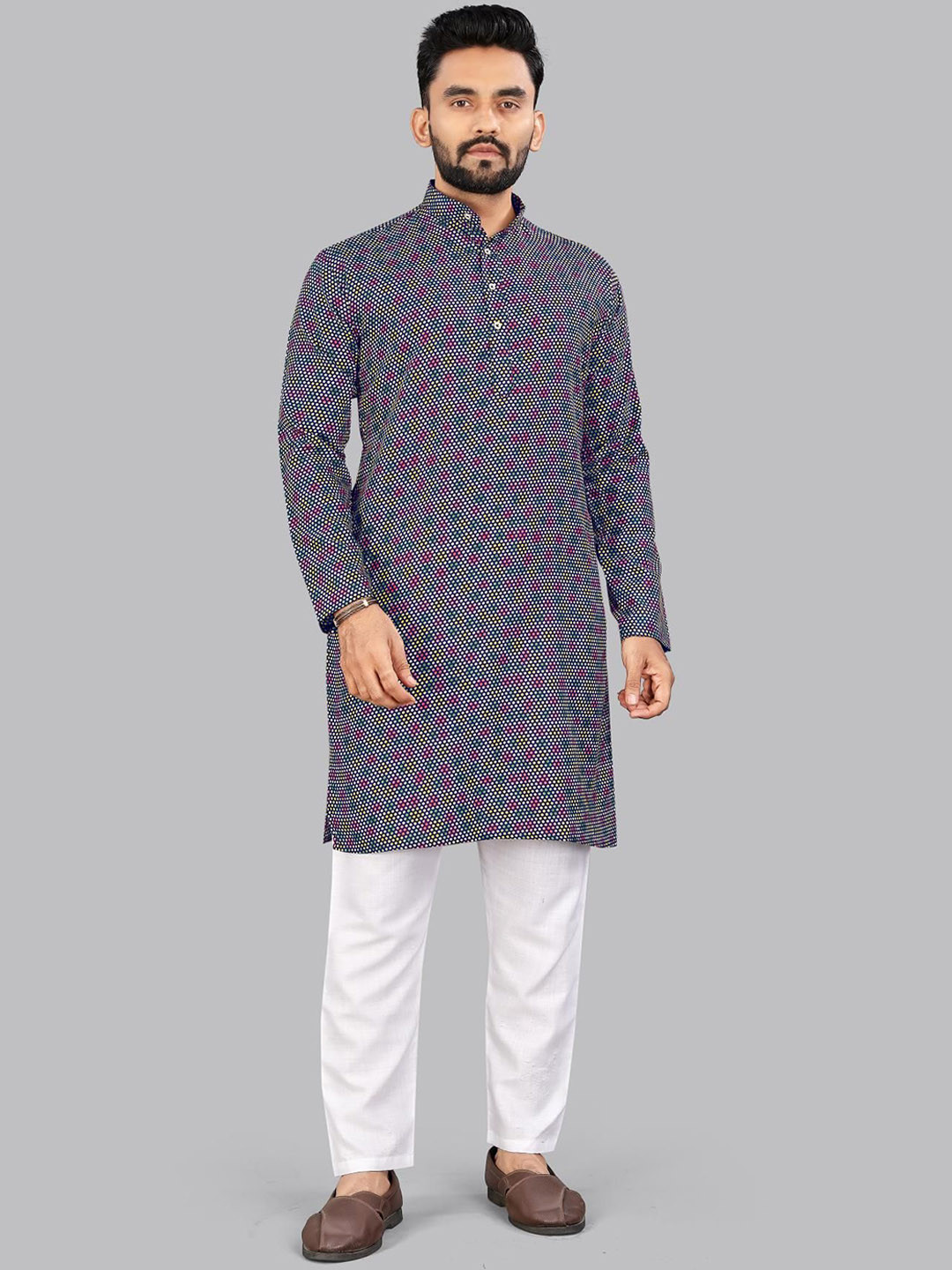 

allan peter Men Geometric Printed Patchwork Kurta, Blue