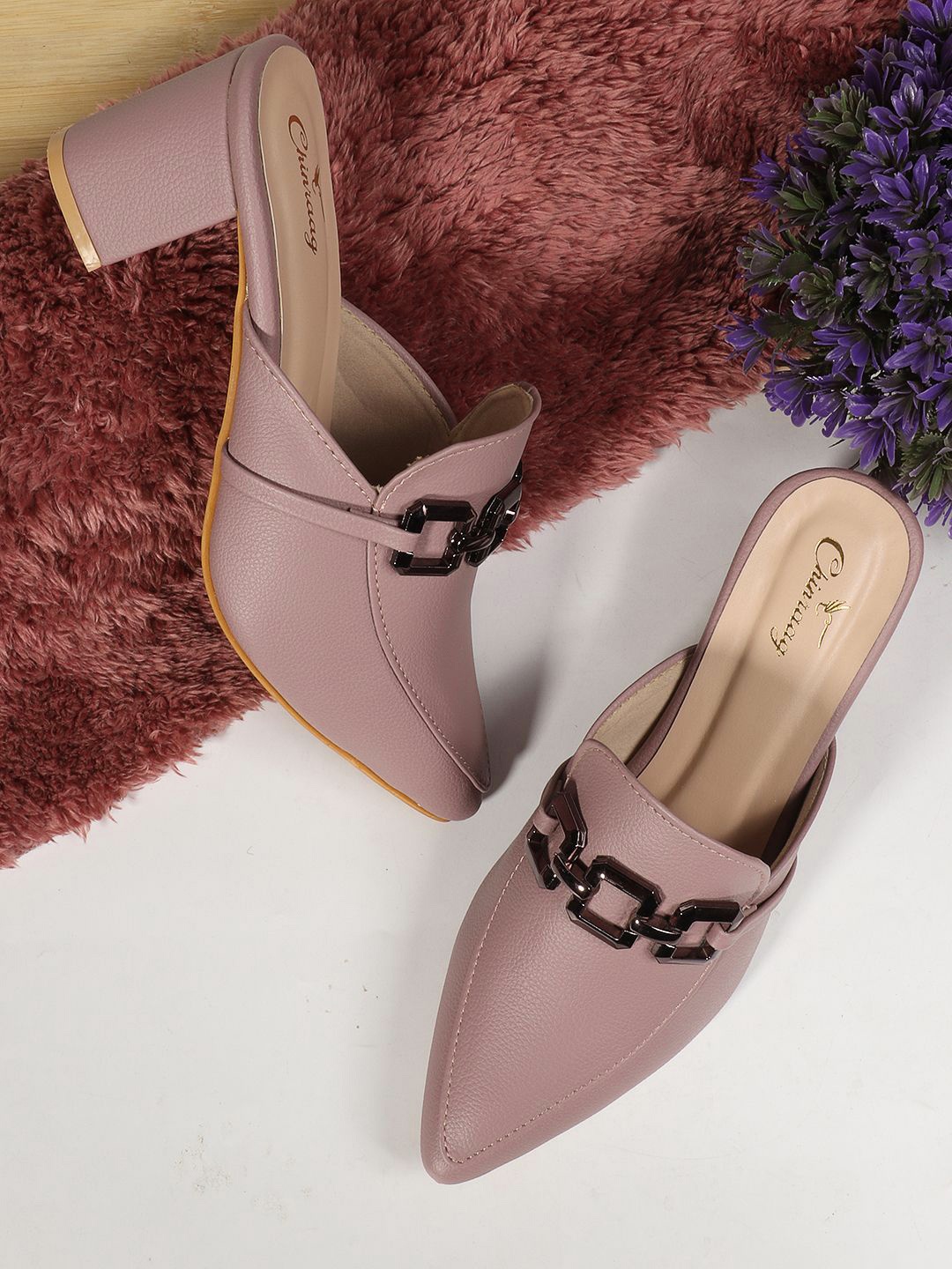 

CHINRAAG Block Mules with Bows, Black