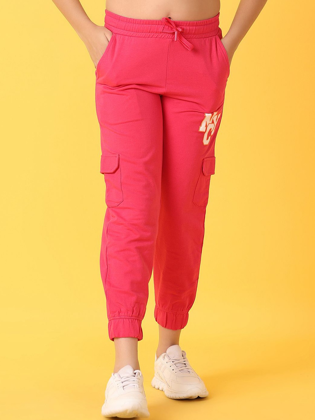 

V-Mart Girls Cotton Mid Rise Joggers, Pink