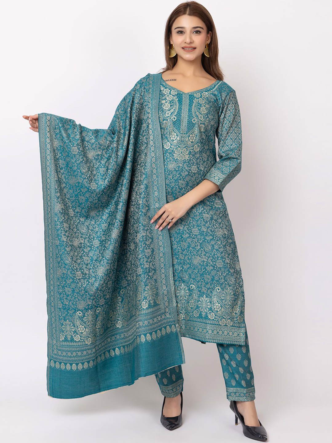

FEMLOOM Unstitched Dress Material, Teal