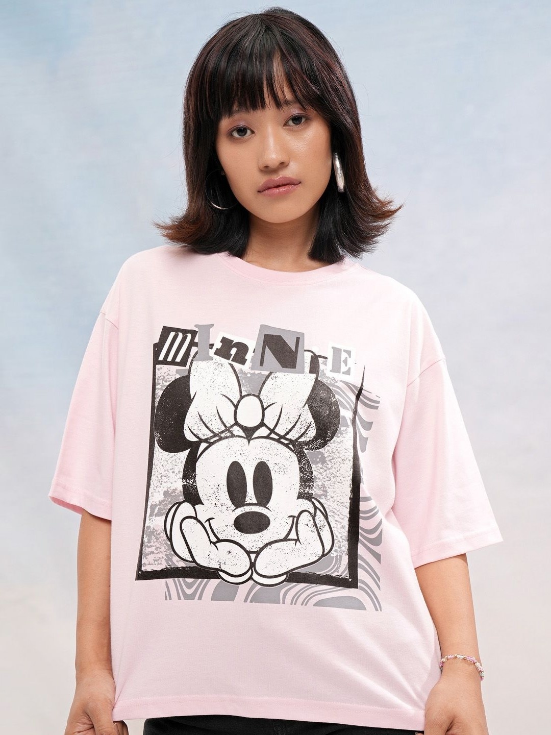 

Tokyo Talkies Women Mickey & Minnie Printed Boxy Tshirt, Pink