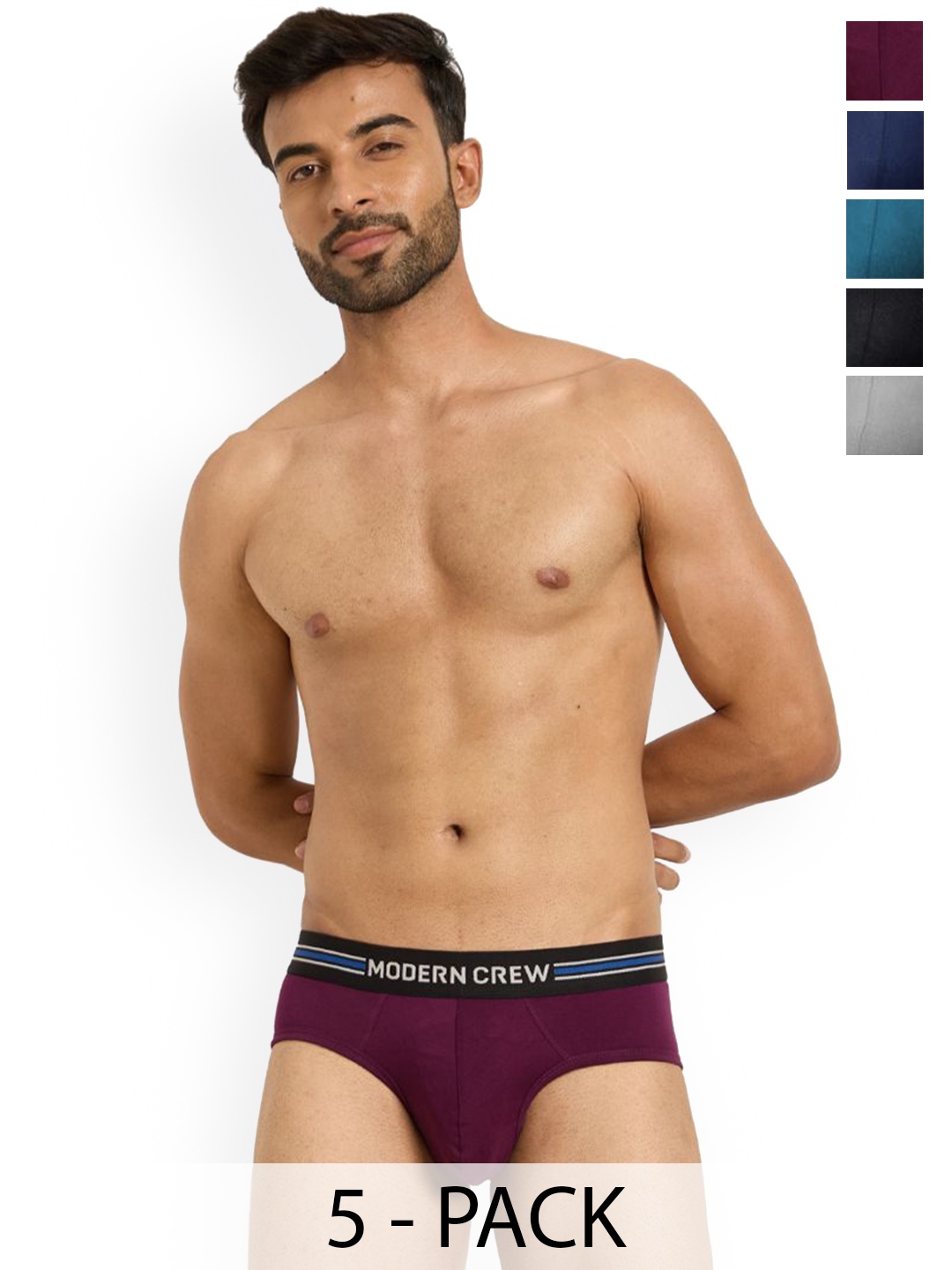 

MODERN CREW Pack of 5 Mid Waist Seamless Briefs MC5-B-CT-PBSJG, Black