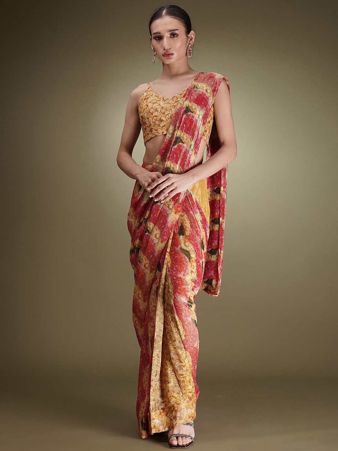 

Breathe by Aakanksha Singh Floral Pure Georgette Saree, Yellow