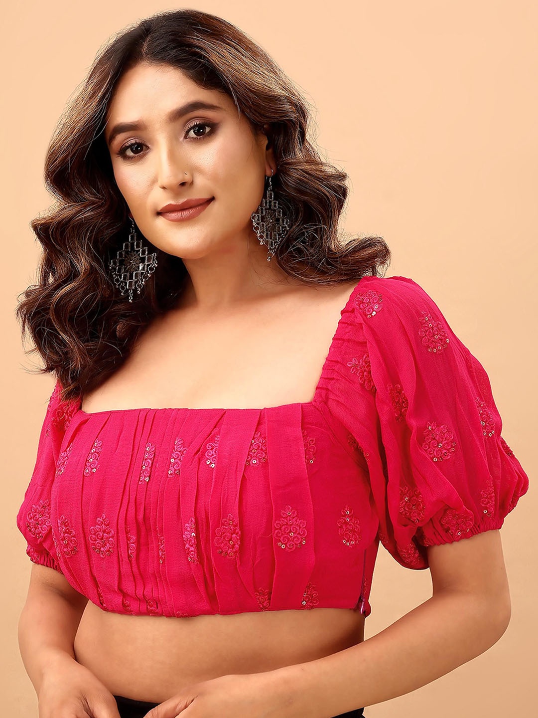 

SAZRIKA Embroidered Non-Padded Saree Blouse, Pink