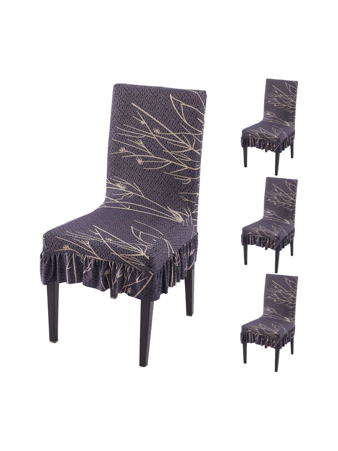 

HOKIPO Set Of 4 Grey Printed Frill Chair Covers