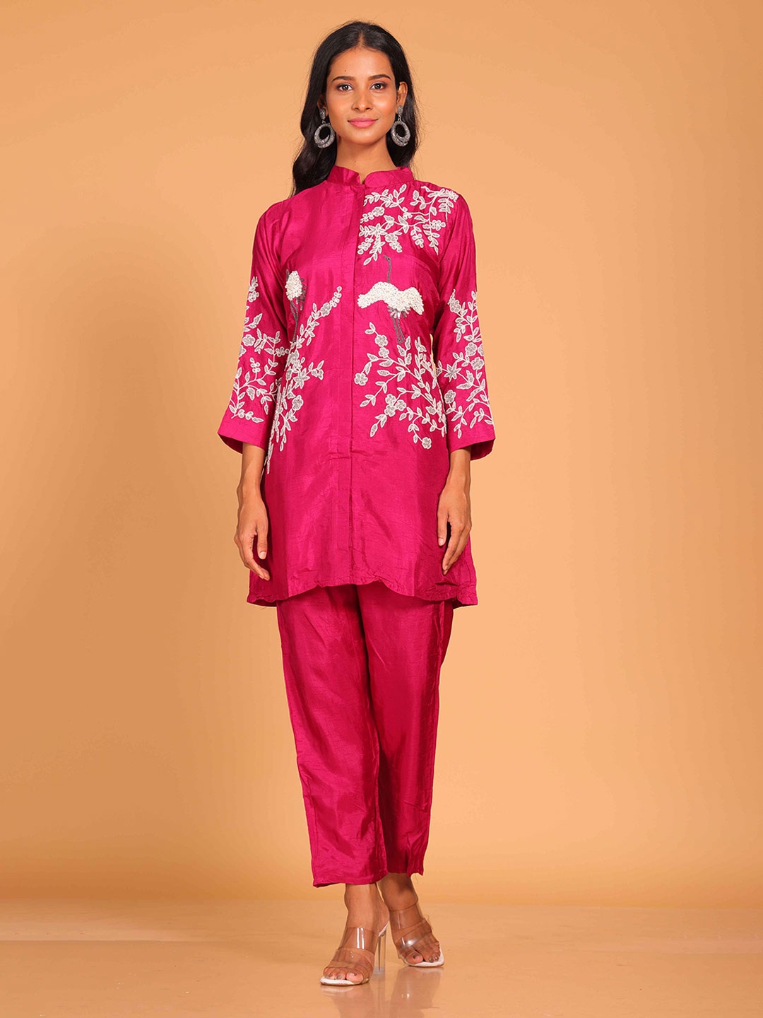 

Morchari Floral Embroidered Pure Silk Kurti, Red