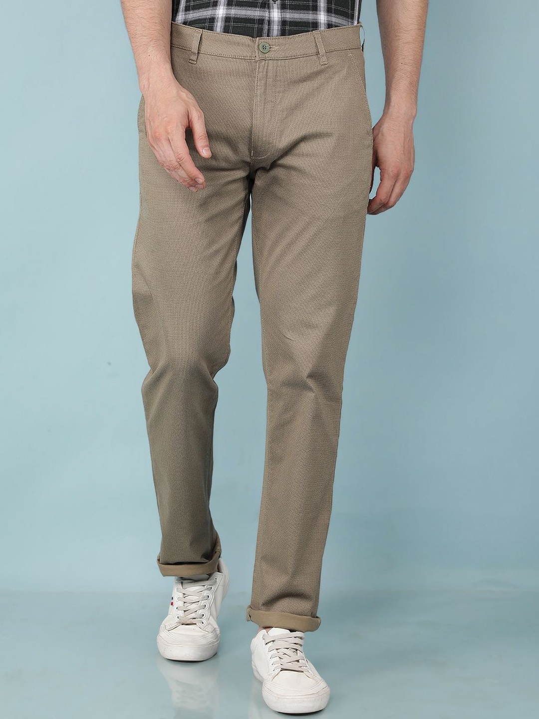 

Crimsoune Club Men Smart Straight Fit Chinos Trousers, Olive