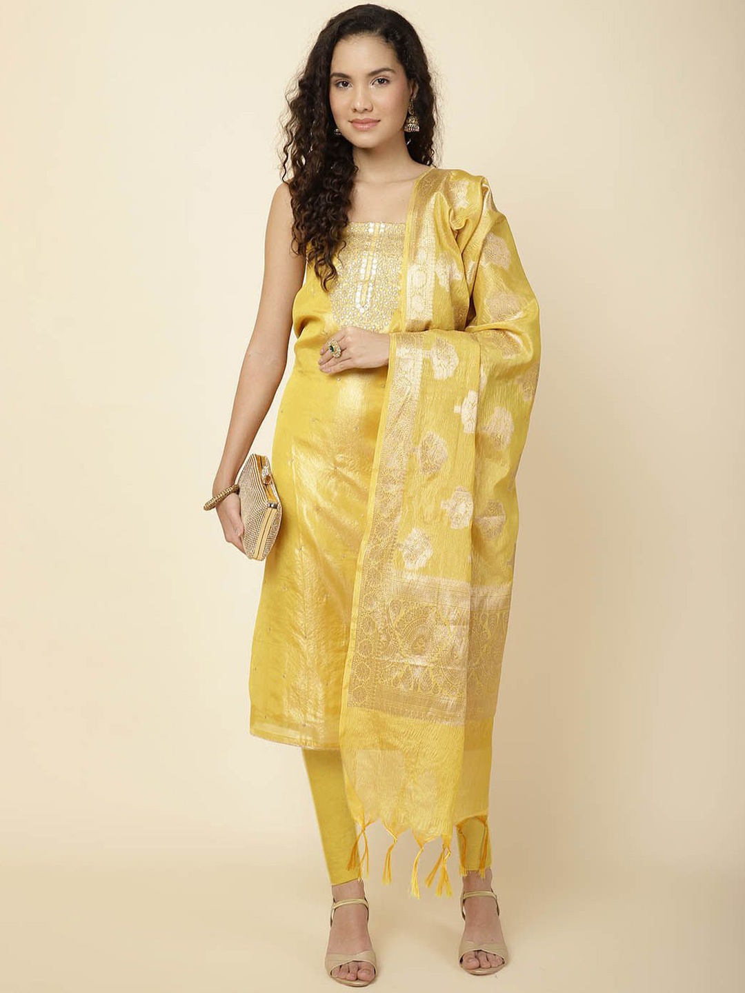 

Meena Bazaar Embroidered Unstitched Dress Material, Yellow