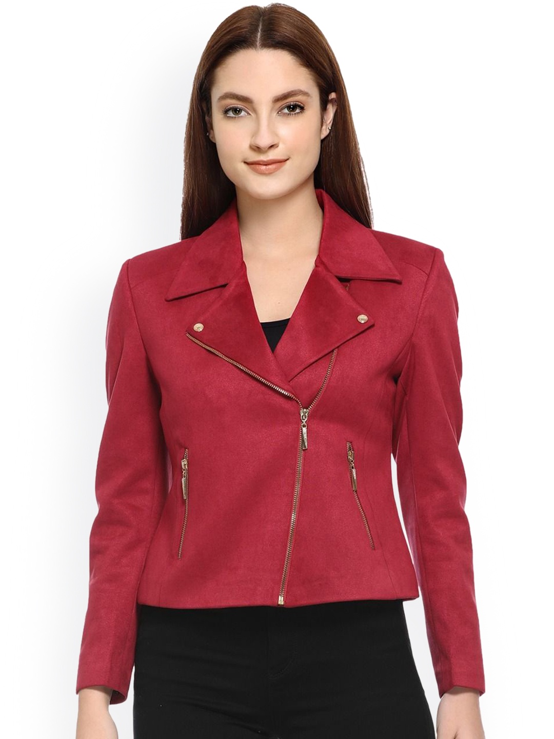 

TWENTY Notched Lapel Collar Long Sleeve Overcoat, Maroon