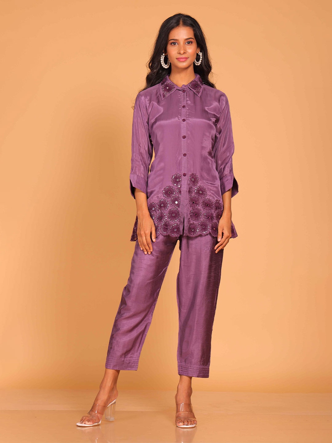 

Morchari Embellished Shirt With Trousers, Purple