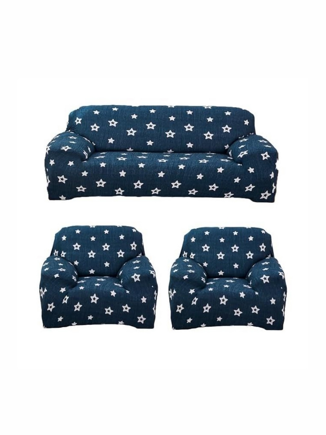 

TONY STARK Blue Polyester 3 Piece Sofa Cover With Arms