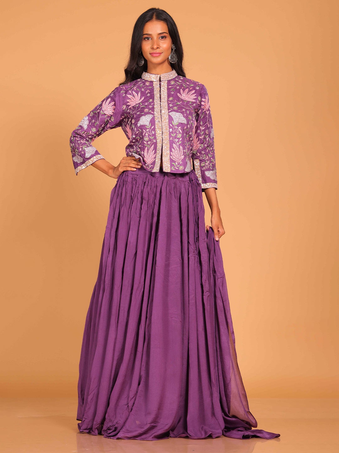 

Morchari Embellished Sequinned Ready to Wear Lehenga & Blouse With Dupatta, Purple