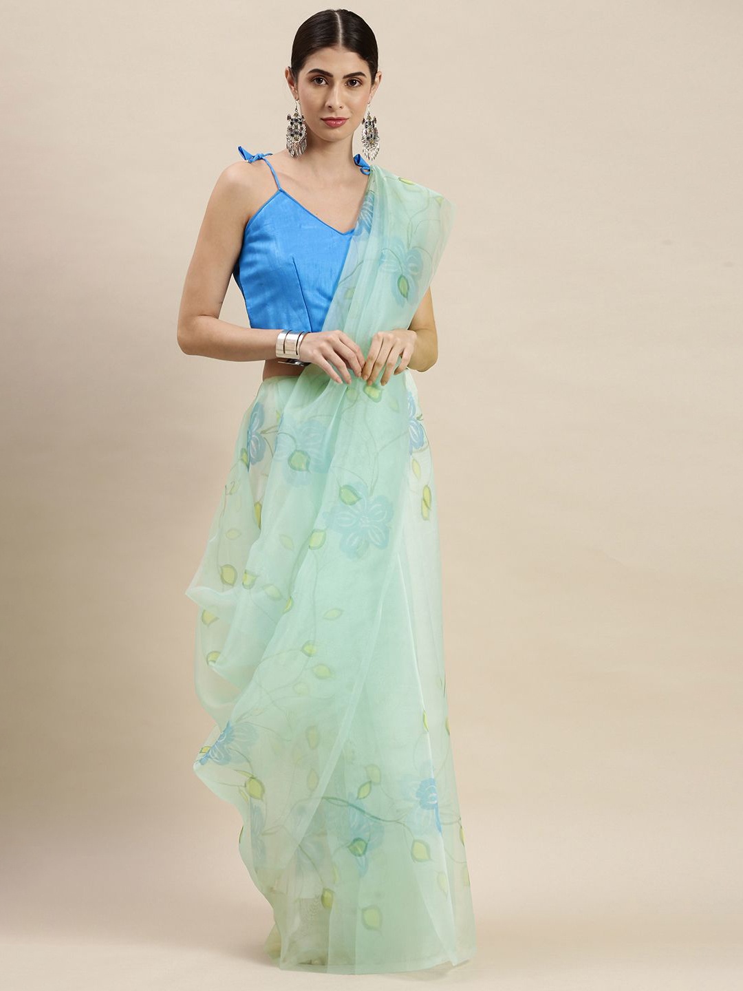 

KIMISHA Floral Organza Saree, Sea green