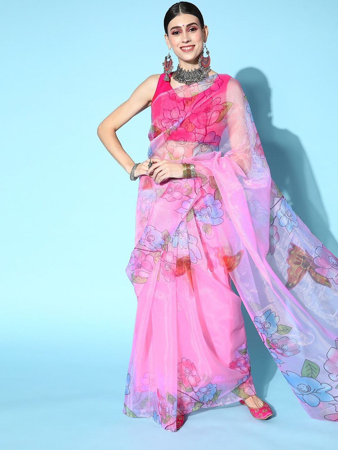 

KIMISHA Floral Organza Saree, Pink