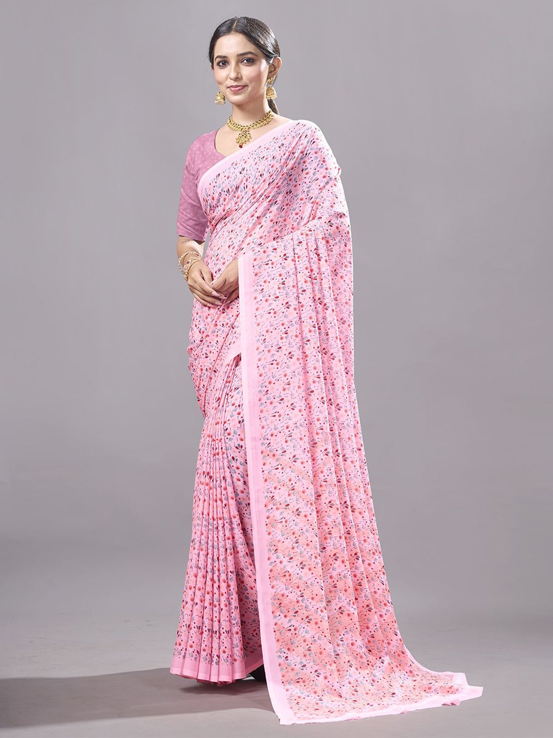 

NIRMAL CREATION Floral Printed Saree, Pink