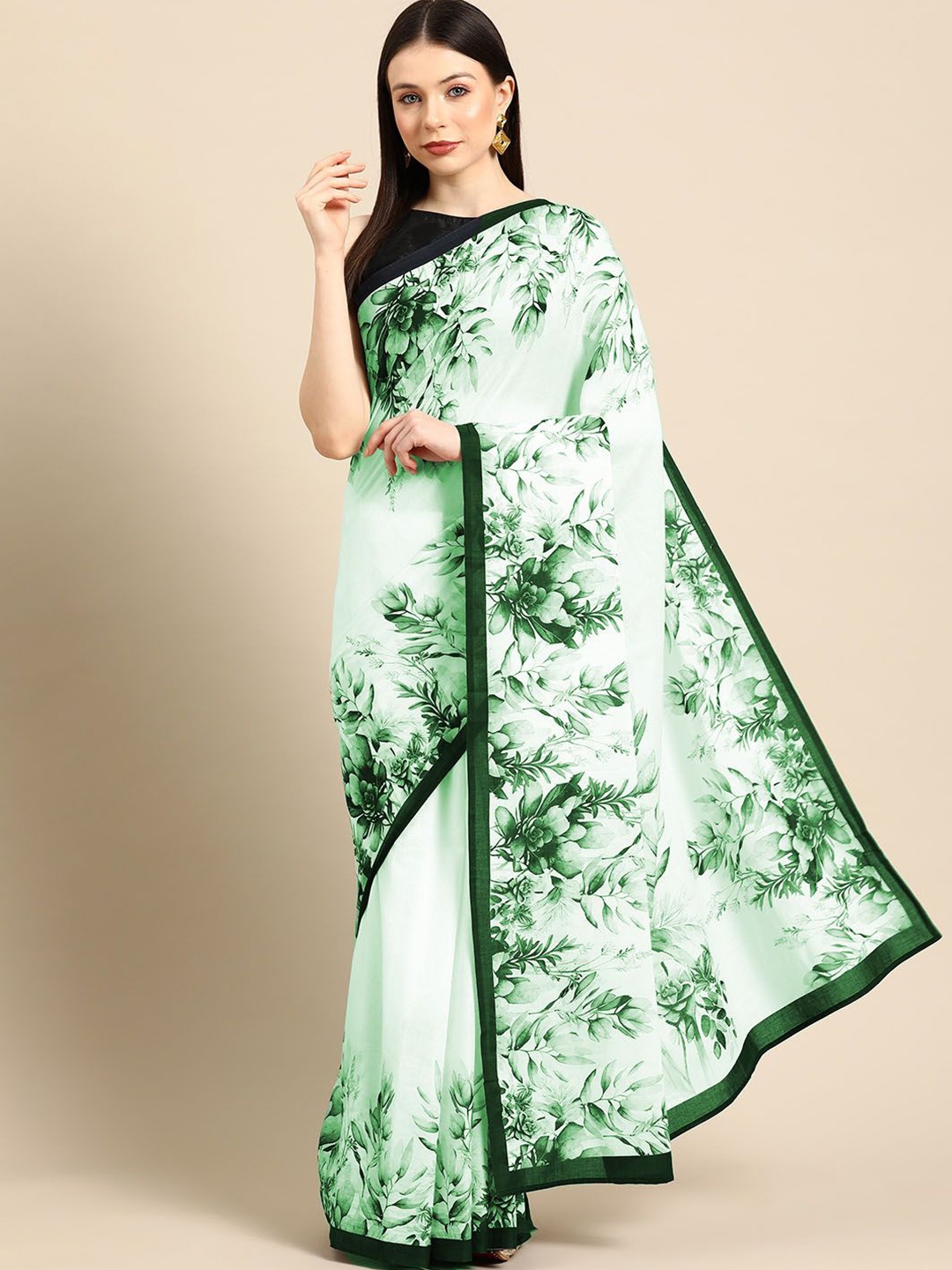 

BUTA BUTI Floral Pure Cotton Saree, Green