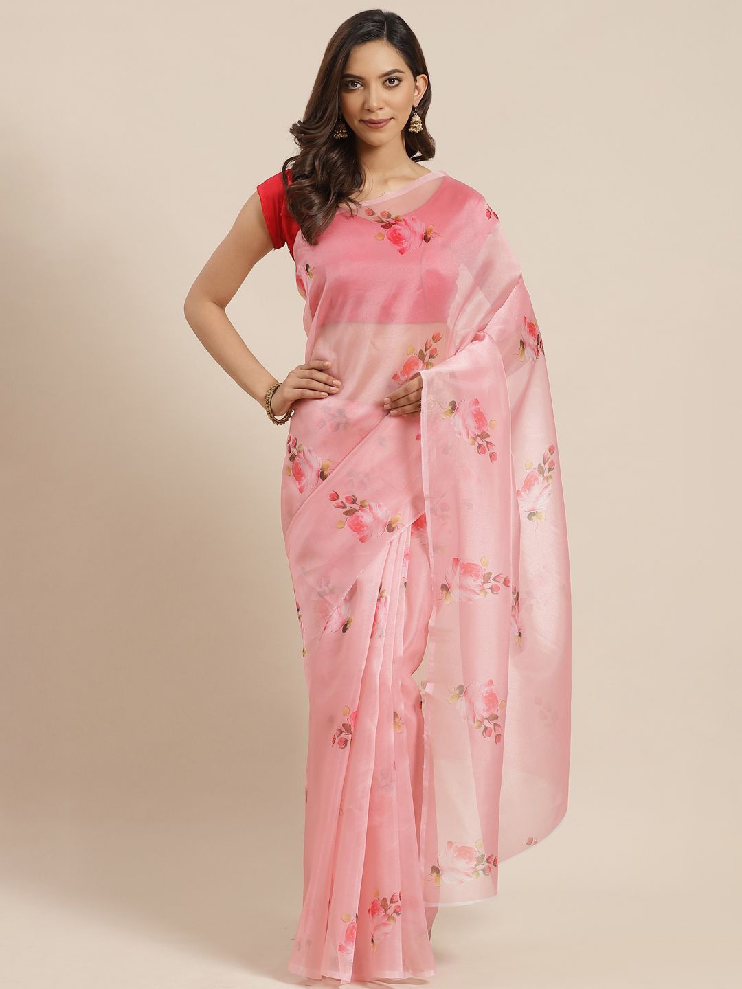 

KIMISHA Floral Organza Saree, Peach
